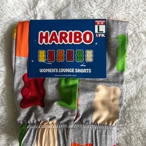 Haribo Gummy Bear Women’s Lounge Shorts Gray Candy Print Pajama Shorts Size L